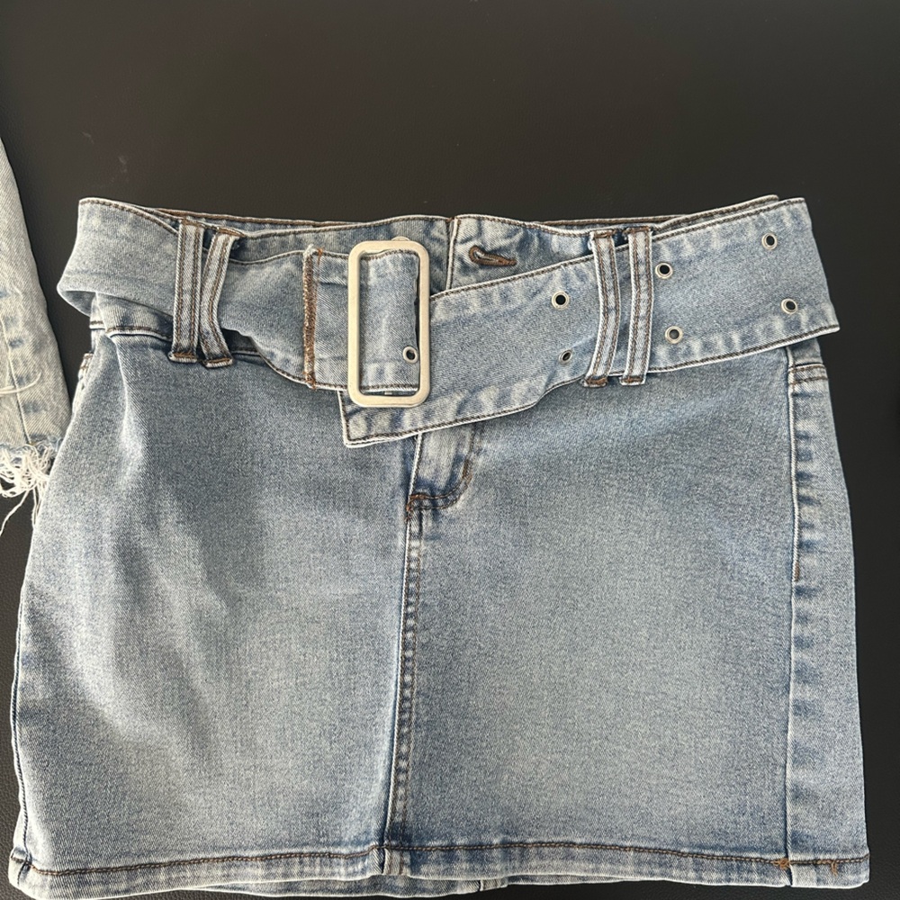 High-Waisted Denim Skirt with Belt